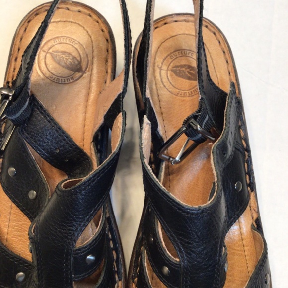 Nurture Black Leather Wedge Sandals Studded Shoes - Picture 5 of 11